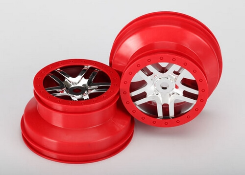 Traxxas Wheels SCT Split-Spoke chrome red beadlock style dual pr