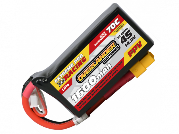 1600mAh 4S 14.8v 70C FPV Lipo Battery with XT60 Connector (Deep Shape) - High Discharge