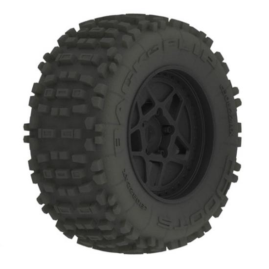Arrma DBoots Back Flip MT 6S Tire Set Glued on 17mm Hex Black Wheels - 1 Pair