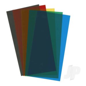 Evergreen 6x12in (15x30cm) Transparent Coloured Sheet .010in Thick (1 each: Red. Blue. Green. Yellow & Black) EVG9905