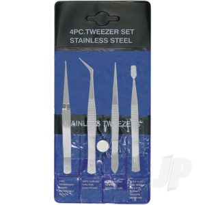 Excel 4-Piece Stainless Steel Tweezer Set with Pointed, Self Closing, Stamp, Curved (4 pcs) (Pouch)