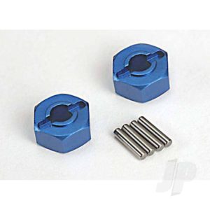 Traxxas Wheel Hubs, hex (Blue-anodized, lightweight aluminium) (2 pcs) / axle pins (4 pcs)