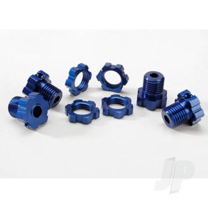 Traxxas Wheel Hubs, splined, 17mm (Blue-anodized) (4 pcs) / wheel nuts, splined, 17mm (Blue-anodized) (4 pcs) / screw pins, 4x13mm ( with threadlock) (4 pcs)