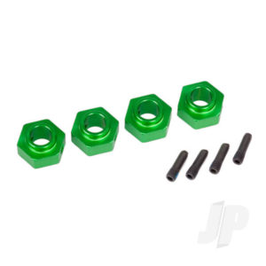 Traxxas Wheel Hubs, 12mm hex, 6061-T6 aluminium (Green-anodized) (4 pcs) / screw pin (4 pcs)