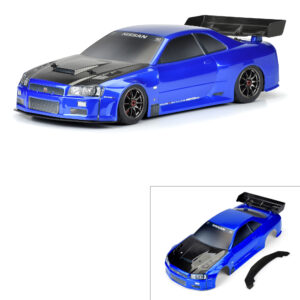 PROTOform is now offering the popular 2002 Nissan® Skyline GT-R R34 for Infraction™ 6S in a factory pre-painted option to you can hit your local street bash spot quicker than ever, in style! One of the most legendary tuner cars ever built, perhaps no 1:1 car captures the overpowered, all-wheel-drive, power-sliding, rubber-burning vibe of the ARRMA® Infraction™ 6S more than the car they call "Godzilla". The officially licensed body captures all the exceptional details of its 1:1 counterpart with some added wide-body JDM styling. It's pre-painted in stunning Bayside Blue with a carbon-fiber style hood and rear wing for a true tuner look. The R34 is made from durable 1.5mm thick high-quality polycarbonate and includes a custom add-on front splitter and rear wing to complete the super-scale package. Transform the look of your street basher with the iconic Skyline R34! No vehicle chassis is included with this product. PRM158413 | Pre-Painted / Pre-Cut 2002 Nissan® Skyline GT-R R34 (Bayside Blue) Body for ARRMA® Infraction™ 6S