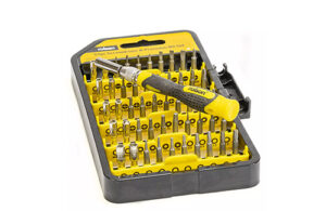 A massive selection of precision screwdriver bits and extendable driver handle with 4mm drive and swivel top. Nut Spinners M2.5,M3.0,M3.5,M4.0,M4.5,M5.0. Slotted bits:1mm.1.5,2,2.5,3,3.5,4mm. Crosspoint bits:PH000,PH00,PH0,PH1,PH2. Pozi bits: PZ00,PZ0,PZ1, Star bits:T4,T5,T6,T7,T8,T9,T10,T15,T20. Hexagon 0.9,1.3,1.5,2,2.5,3 includes 115mm Magnetic extension bar and handy holder case. Bits Manufactured from Chrome vanadium.
