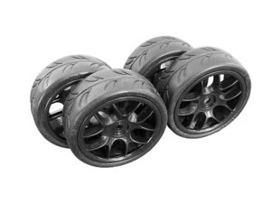 Ride 1/10 Belted Tyres Pre-Glued Black Wheels