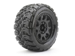 JetKo Monster Truck Extreme Tyre King Cobra Belted on 3.8in 17mm Hex Black Rims (2)