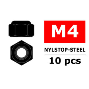 Corally Steel Nylstop Nut M4 Black Coated 10 Pcs