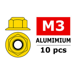 Corally Aluminium Nylstop Nut M3 Flanged Gold 10 P