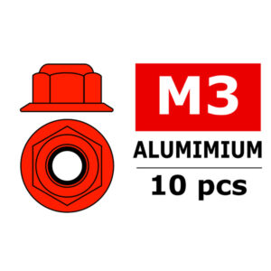 Corally Aluminium Nylstop Nut M3 Flanged Red 10 Pc