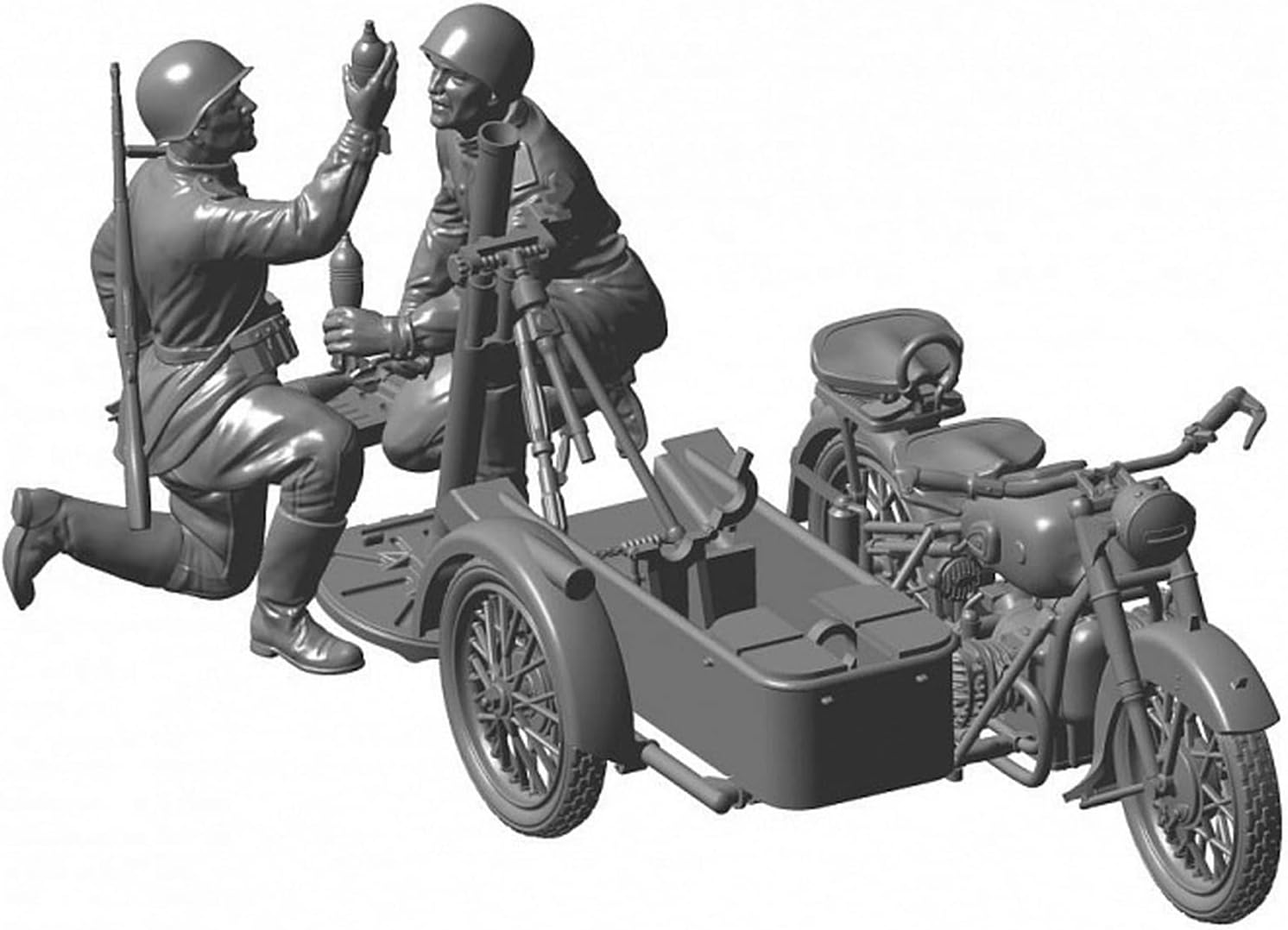 Zvezda Soviet Motorcycle M-72 W/ 82cm Motar 1:35 Z3651 - Image 3