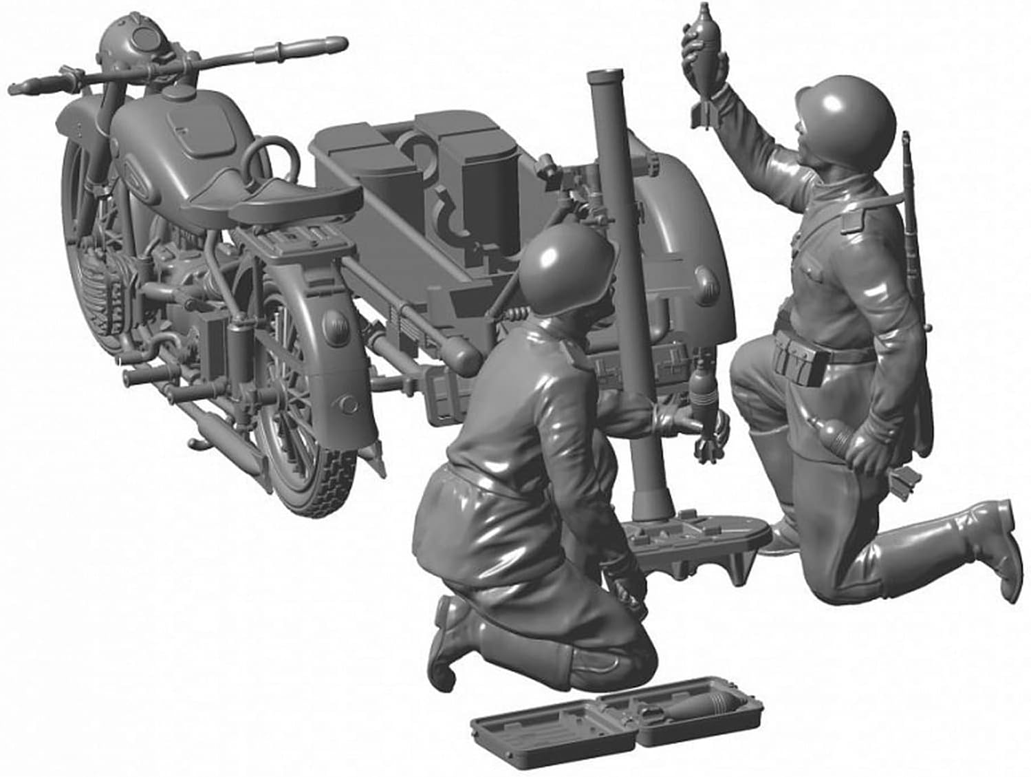 Zvezda Soviet Motorcycle M-72 W/ 82cm Motar 1:35 Z3651 - Image 5