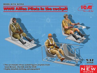 ICM 1/32 WWII Allies Pilots In The Cockpit (British, American, Soviet) 3 Figures ICM32112