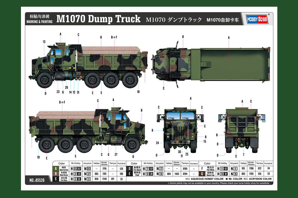 HobbyBoss 1/35 Oshkosh M1070 Dump Truck HBB85526 - Image 2