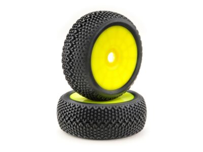 Absima 1:8 Buggy Disc Wheel and Tyre Set Y Pin (2) - Yellow 2520025