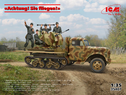 ICM "Achtung! Sie fliegen!" Sd.Kfz.3b with 2 cm Flak 38 and 4 Crew Figures 1:35 ICM35407
