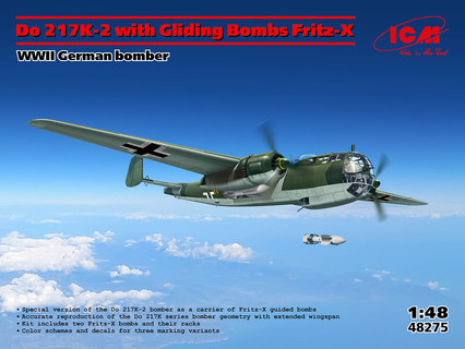 ICM Do 217K-2 with Gliding Bombs Fritz-X, WWII German Bomber 1:48 ICM48275