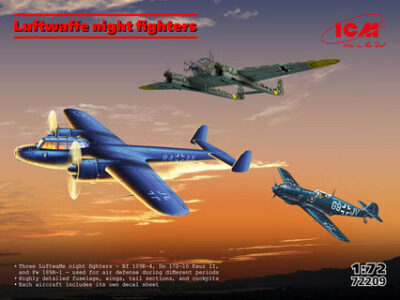 ICM Set of 3 Luftwaffe Night Fighters (Bf 109E-4, Do 172-10 Kauz II, Fw 189A-1) 1:72 ICM72209
